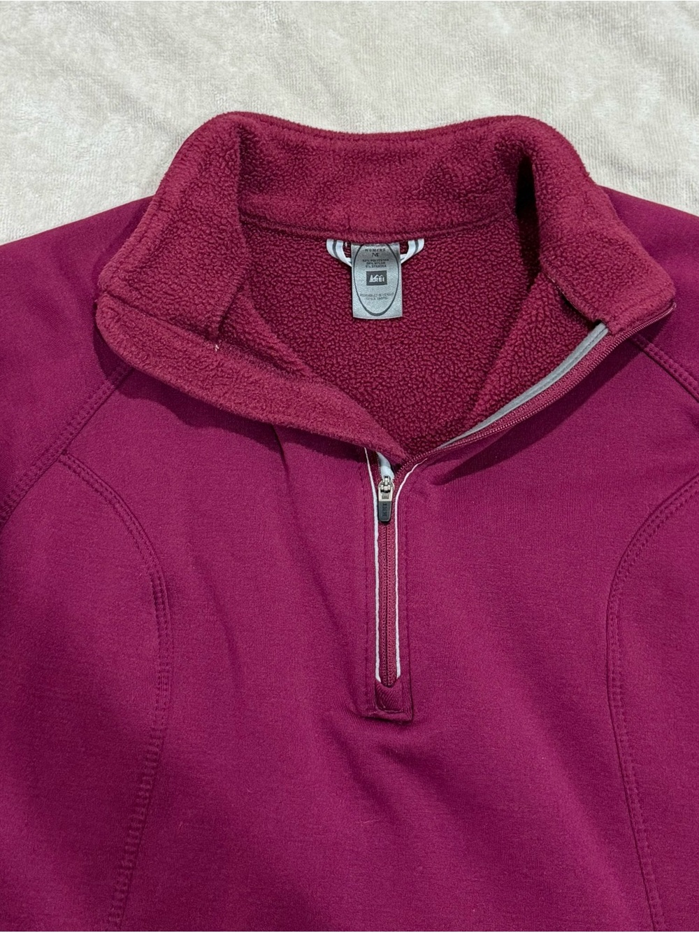 REI Men’s Zip-Up Fleece Pullover in Berry